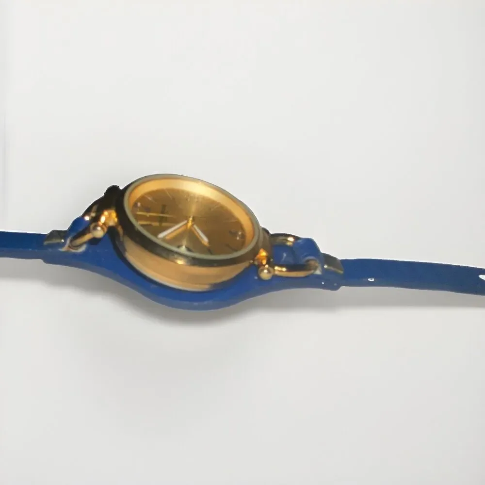 Akribos XXIV AK761BU Swiss Quartz Goldtone Blue Leather Strap Womens Watch